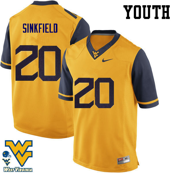 NCAA Youth Alec Sinkfield West Virginia Mountaineers Gold #20 Nike Stitched Football College Authentic Jersey ZO23O78PT